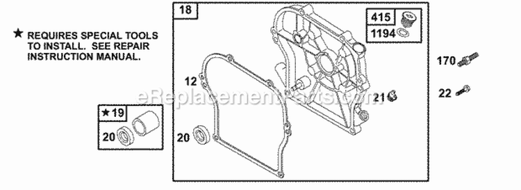 Crankcase CoverSump Diagram and Parts List for 137212-1313-E1  Briggs and Stratton Engine
